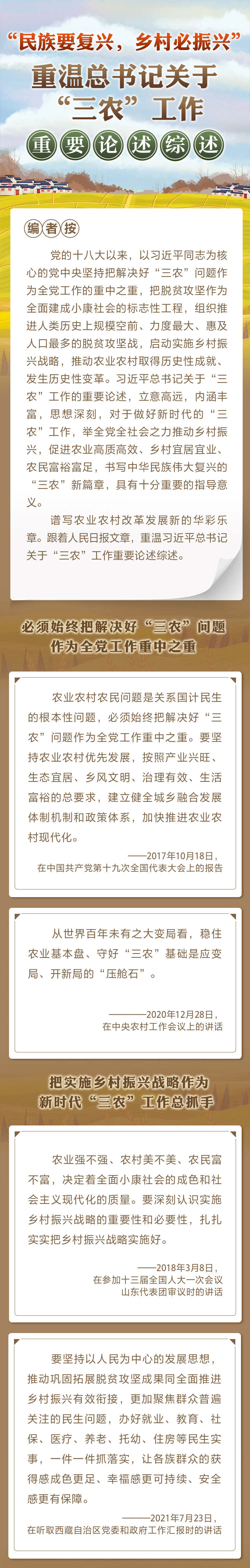 “民族要復(fù)興，鄉(xiāng)村必振興” 重溫總書記關(guān)于“三農(nóng)”工作重要論述綜述