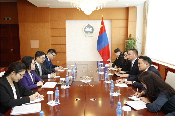 10月31日，中國(guó)駐蒙古國(guó)大使沈敏娟到任拜會(huì)蒙政府辦公廳主任兼蒙古人民黨總書記阿瑪爾巴伊斯格楞。中國(guó)駐蒙古使館供圖