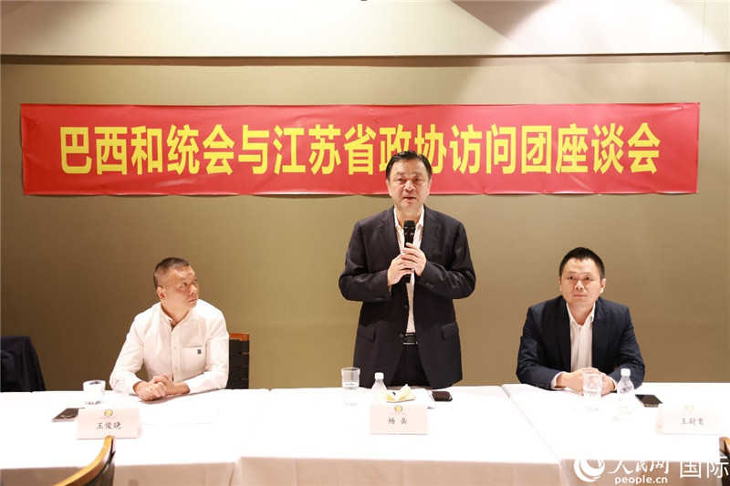 江蘇省政協(xié)副主席楊岳（中）在座談會(huì)上致辭。人民網(wǎng)記者 陳海琪攝