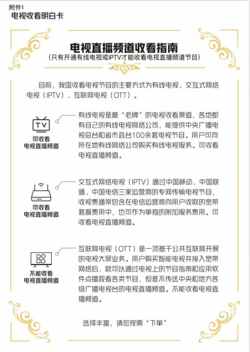 電視收看“明白卡”。