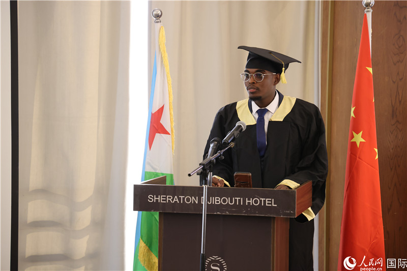 吉布提魯班工坊2023屆畢業(yè)生代表發(fā)言。人民網(wǎng)記者 張志文攝