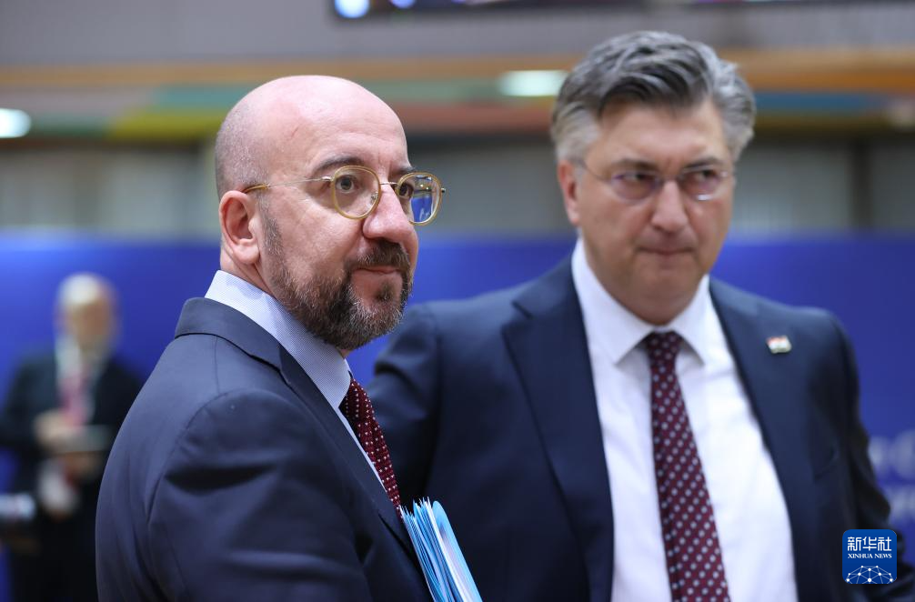 2月1日，歐洲理事會(huì)主席米歇爾（左）出席在比利時(shí)布魯塞爾舉行的歐盟特別峰會(huì)。新華社記者 趙丁喆 攝