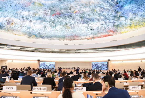 這是1月23日在瑞士日內(nèi)瓦拍攝的聯(lián)合國(guó)人權(quán)理事會(huì)第四輪國(guó)別人權(quán)審議現(xiàn)場(chǎng)。新華社記者連漪攝