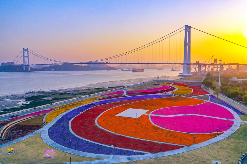 靖江長江畔的音樂花海廣場。盛義攝