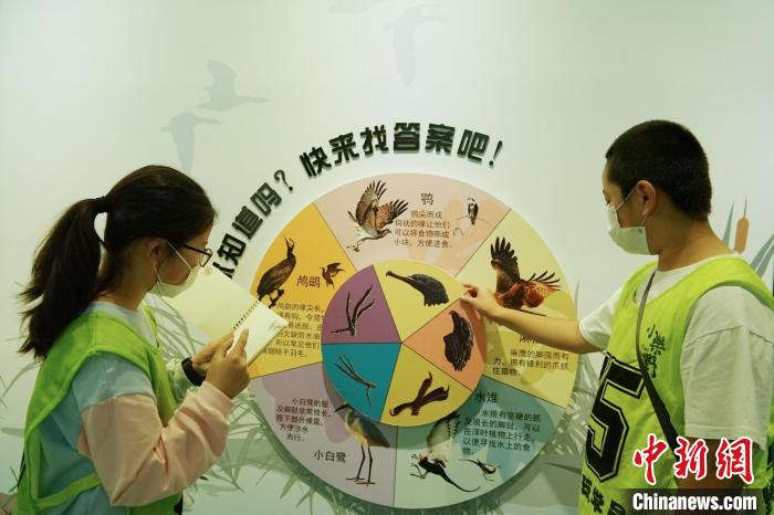 圖為小朋友在青海西寧湟水國家濕地公園科普館內(nèi)參觀學(xué)習(xí)?！●R銘言 攝