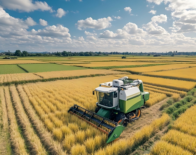 河南省信陽市羅山縣水稻種植戶抓住有利天氣搶收水稻。黃錢錢攝