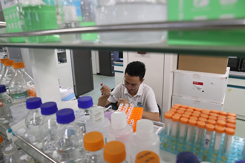 在三亞崖州灣科技城，一名青年科技工作者正在進(jìn)行科研工作。