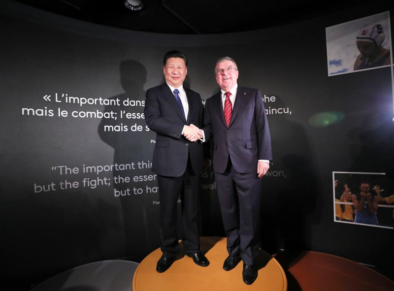 2017年1月18日，習(xí)近平主席在位于瑞士洛桑的國(guó)際奧林匹克博物館會(huì)見(jiàn)時(shí)任國(guó)際奧林匹克委員會(huì)主席巴赫。