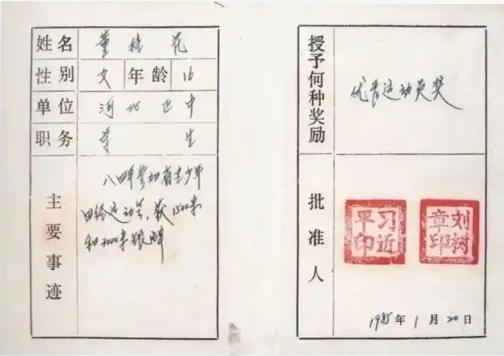 圖為1985年1月，時任正定縣委書記的習(xí)近平為參賽運(yùn)動員頒發(fā)的“優(yōu)秀運(yùn)動員獎”。
