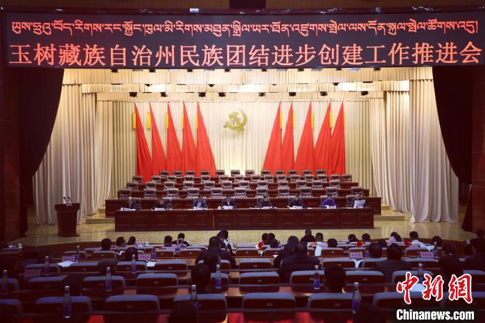 圖為玉樹州民族團(tuán)結(jié)進(jìn)步創(chuàng)建工作推進(jìn)會現(xiàn)場?！『F龍 攝