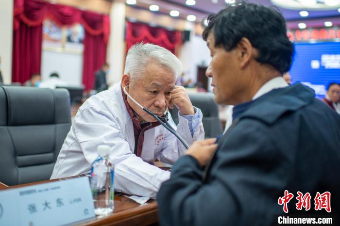 圖為專家團隊在日喀則市開展義診活動?！〉┰雠?攝