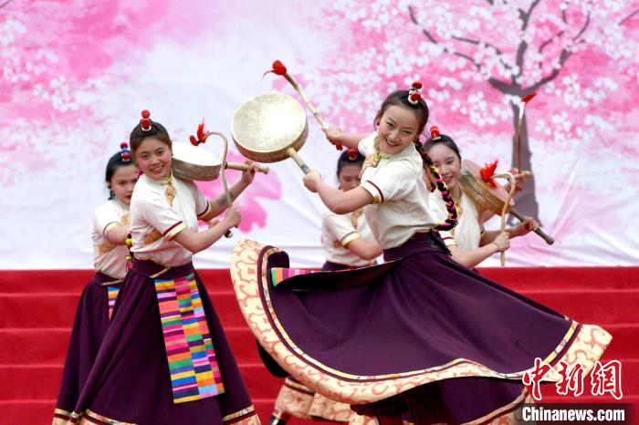 3月28日，西藏林芝第二十屆桃花旅游文化節(jié)開幕式上的文藝表演?！±盍?攝