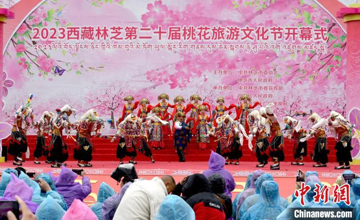 3月28日，西藏林芝第二十屆桃花旅游文化節(jié)開幕式上的文藝表演。　李林 攝