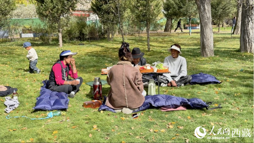 圖為市民在公園內聚會。人民網(wǎng)記者 次仁羅布攝